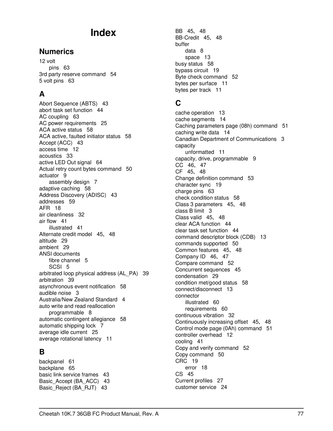 Seagate ST336807FC manual Index, Numerics 