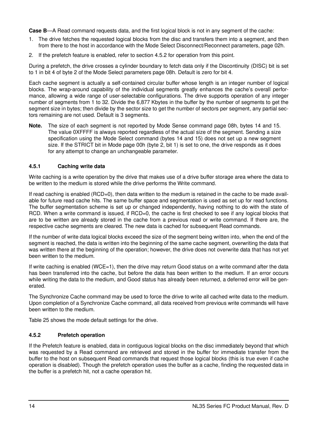 Seagate ST3400071FC, ST3500071FC manual Caching write data, Prefetch operation 