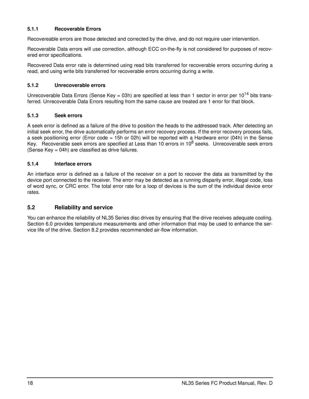 Seagate ST3400071FC manual Reliability and service, Recoverable Errors, Unrecoverable errors, Seek errors, Interface errors 