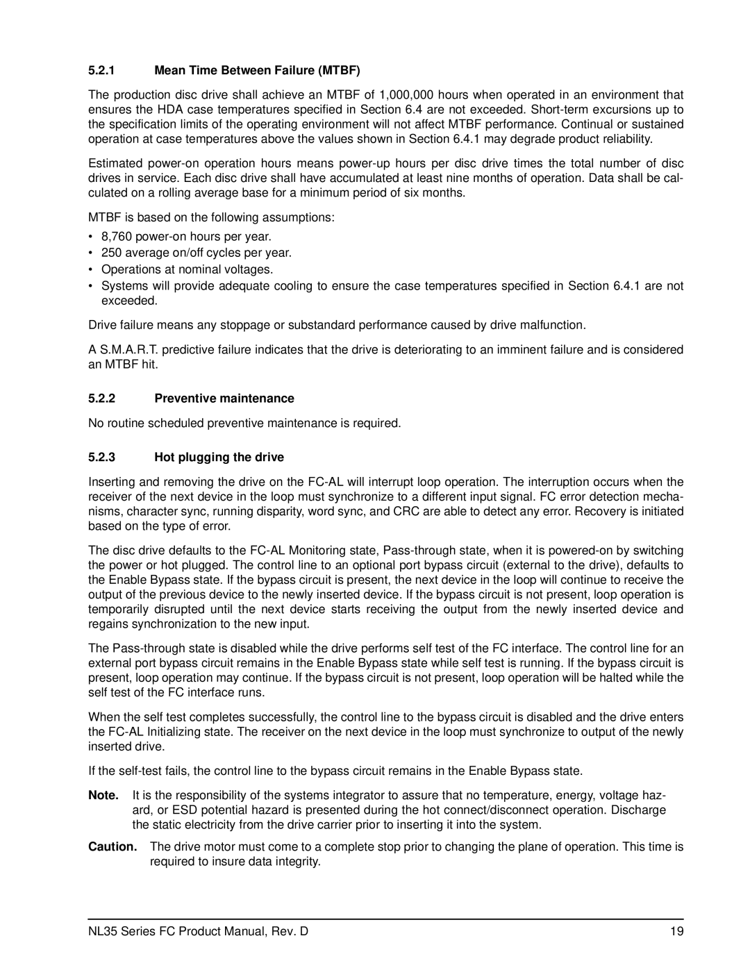 Seagate ST3500071FC, ST3400071FC manual Mean Time Between Failure Mtbf, Preventive maintenance, Hot plugging the drive 