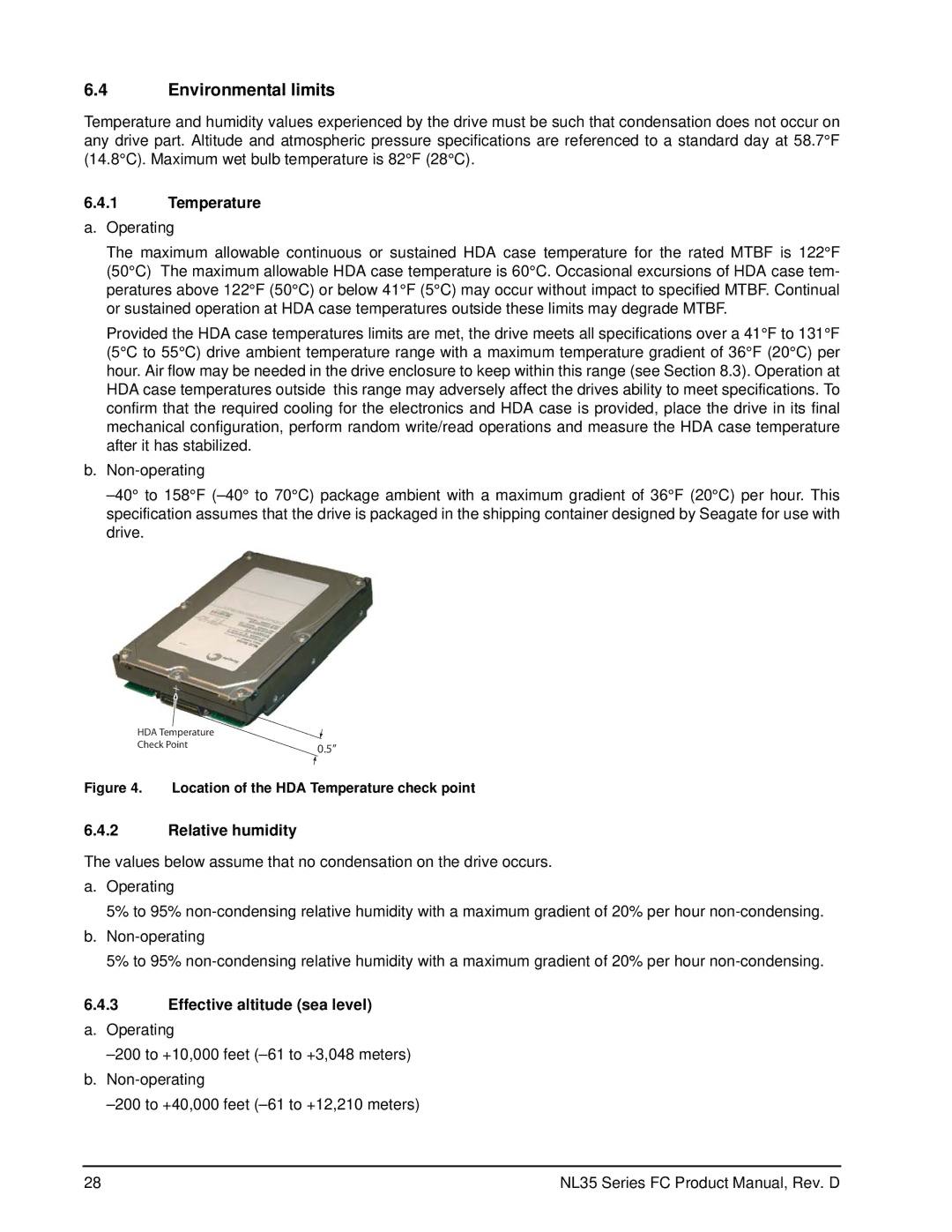 Seagate ST3400071FC, ST3500071FC manual Environmental limits, Temperature, Relative humidity, Effective altitude sea level 