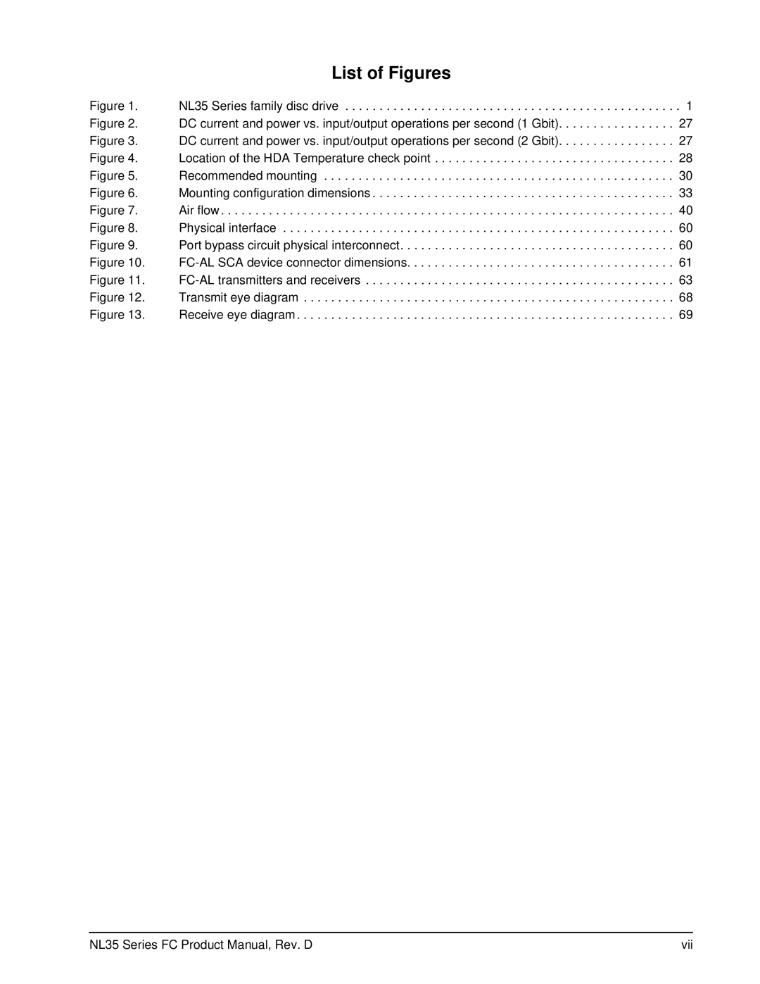 Seagate ST3500071FC, ST3400071FC manual List of Figures, NL35 Series family disc drive 