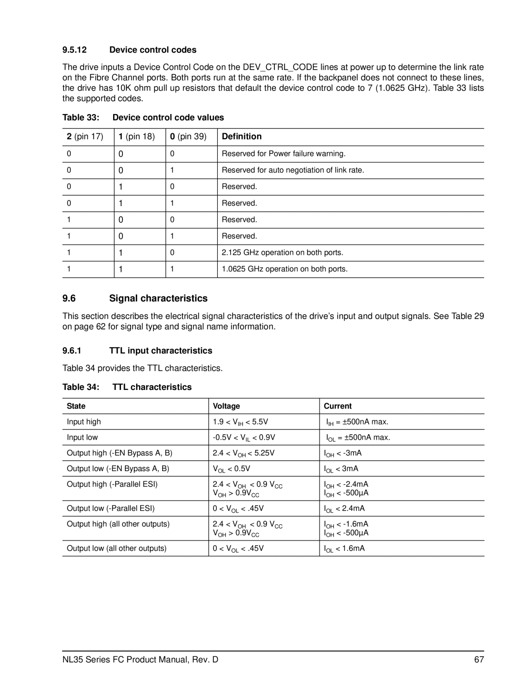 Seagate ST3500071FC, ST3400071FC manual Signal characteristics 