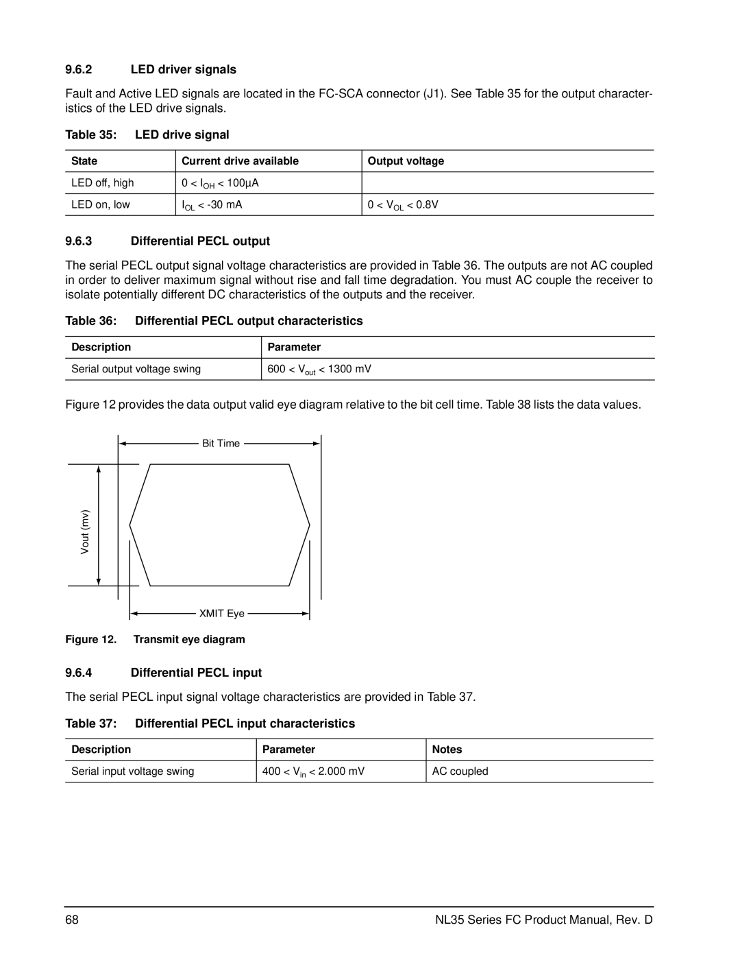 Seagate ST3400071FC, ST3500071FC LED driver signals, LED drive signal, Differential Pecl output, Differential Pecl input 