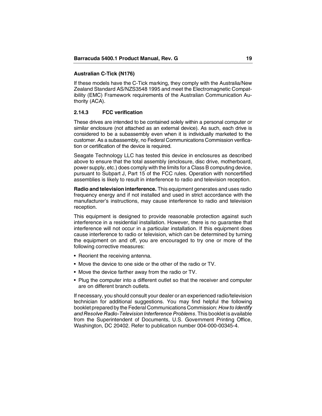 Seagate ST340015A manual FCC verification 