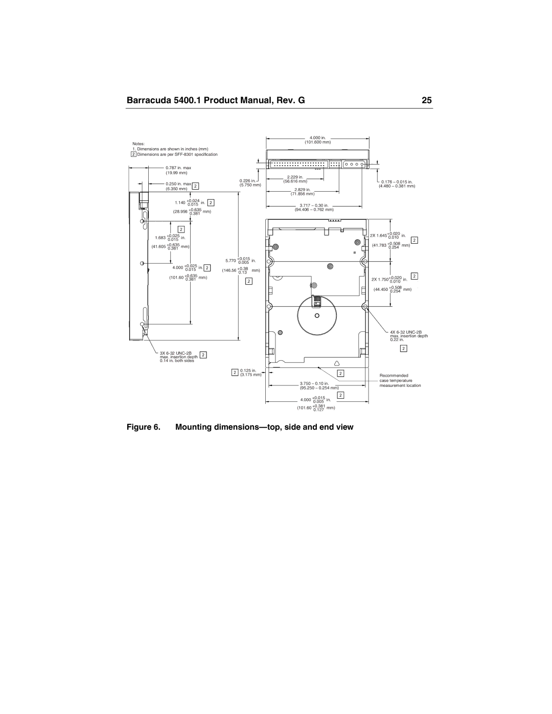 Seagate ST340015A manual Mounting dimensions-top, side and end view 