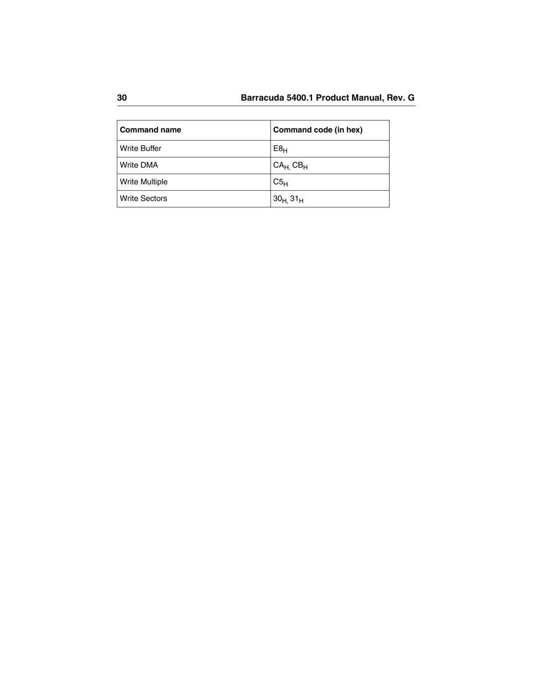 Seagate ST340015A manual Command name Command code in hex 