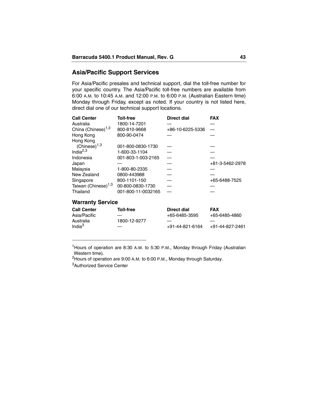 Seagate ST340015A manual Asia/Pacific Support Services 