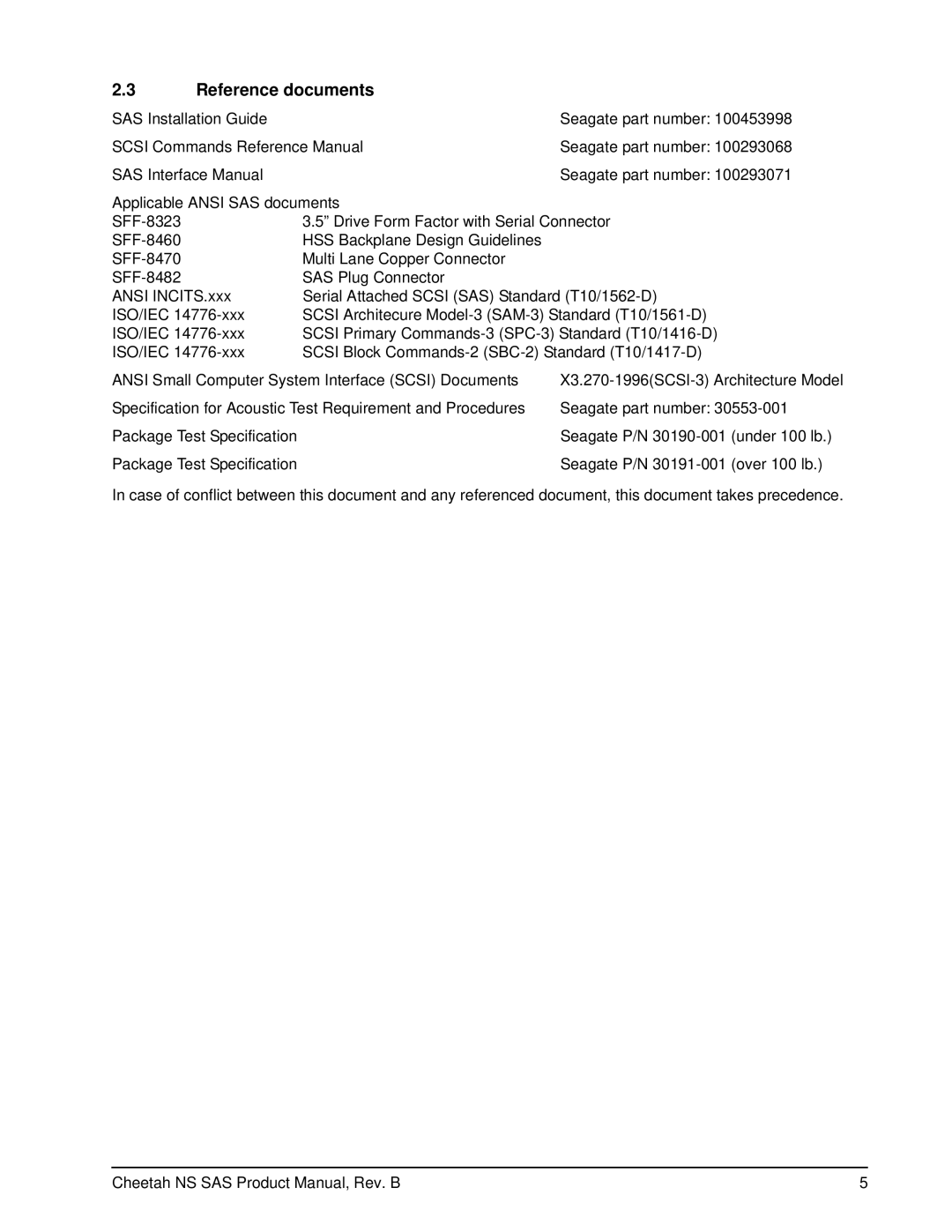 Seagate ST3400755SS manual Reference documents 