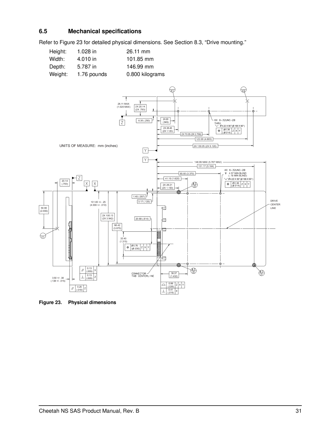 Seagate ST3400755SS manual Mechanical specifications, Physical dimensions 