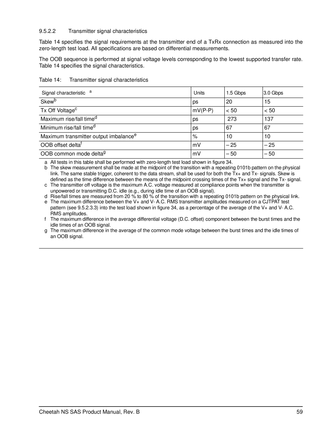 Seagate ST3400755SS manual Transmitter signal characteristics, Signal characteristica Units Gbps 