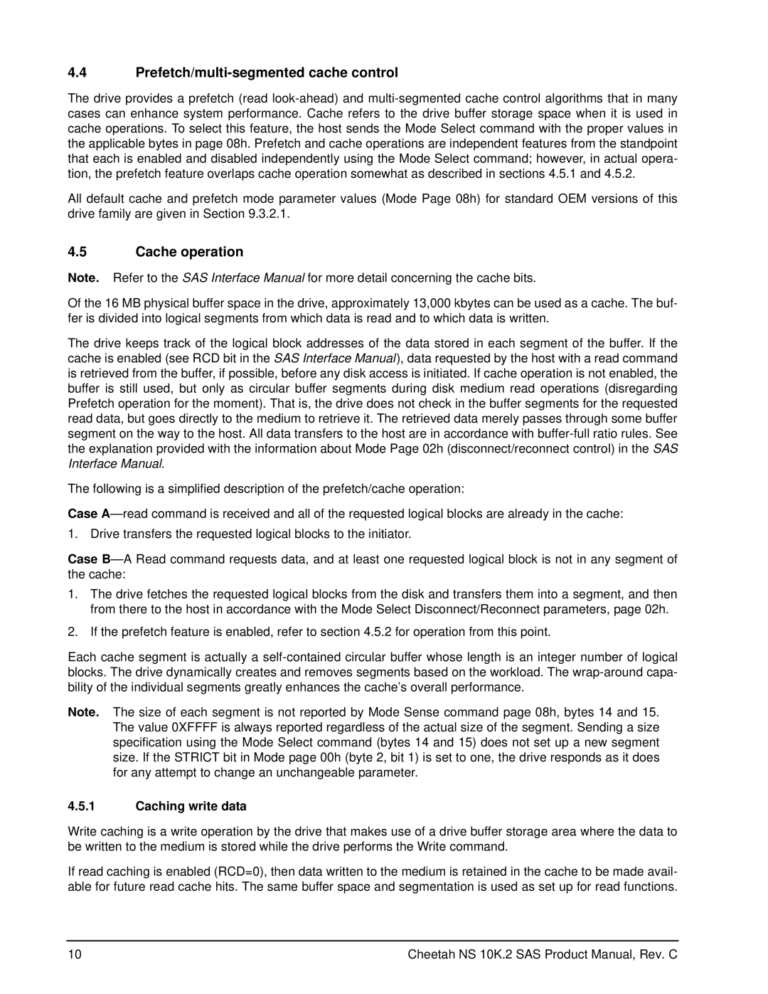 Seagate ST3450802SS, ST3600002SS manual Prefetch/multi-segmented cache control, Cache operation, Caching write data 