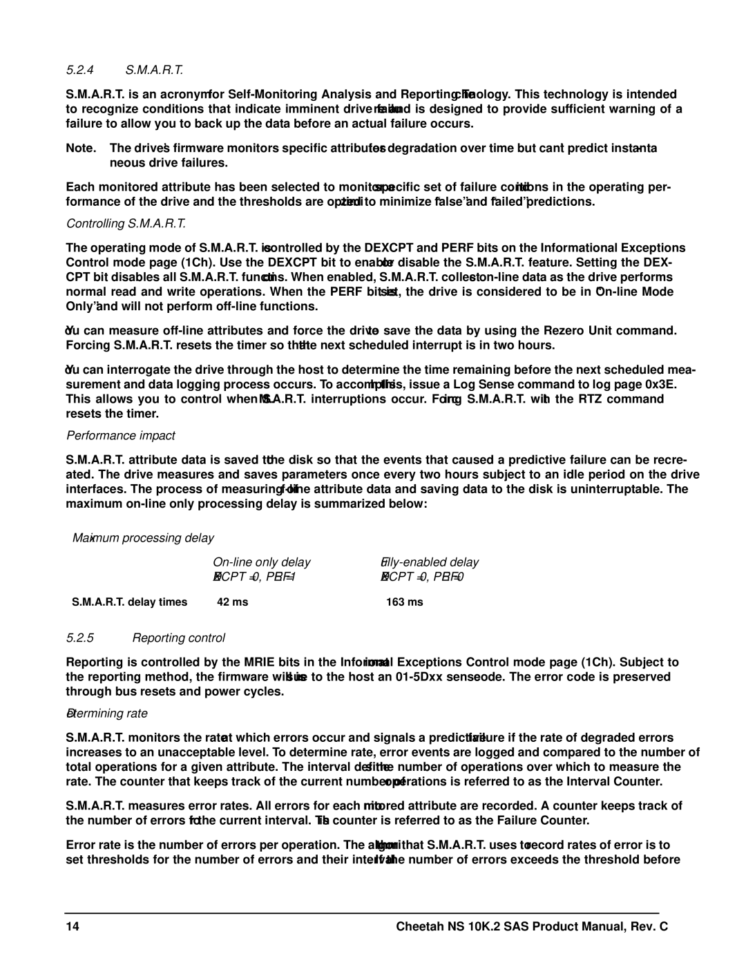 Seagate ST3450802SS manual 4 S.M.A.R.T, Controlling S.M.A.R.T, Performance impact, Reporting control, Determining rate 