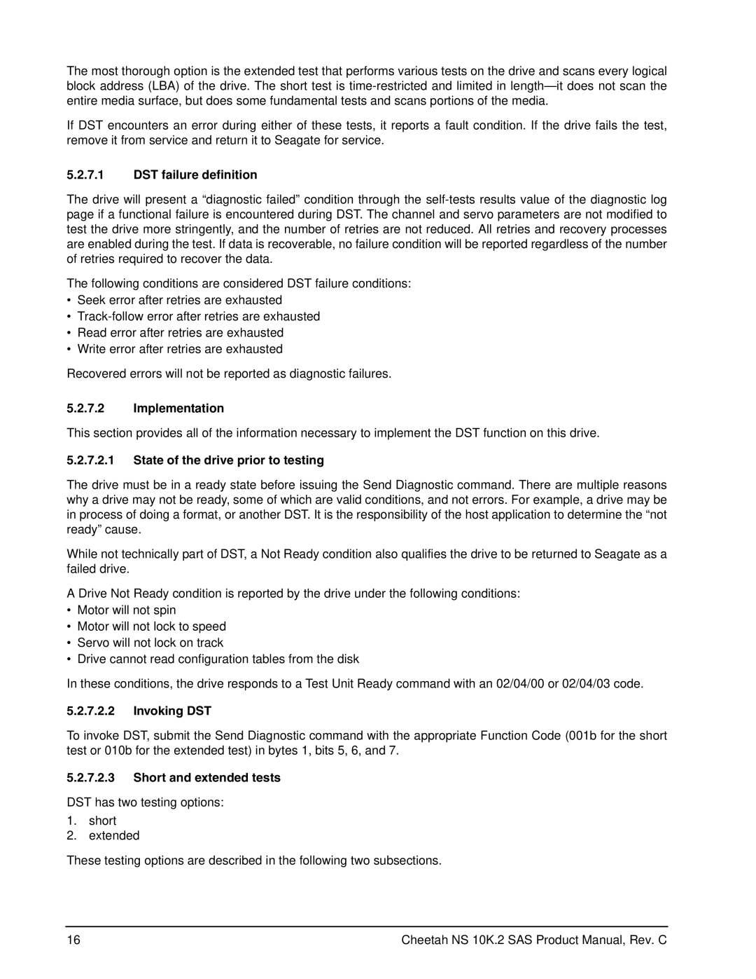 Seagate ST3450802SS, ST3600002SS manual DST failure definition, Implementation 