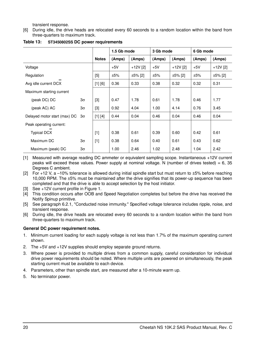 Seagate ST3600002SS manual ST3450802SS DC power requirements, General DC power requirement notes 