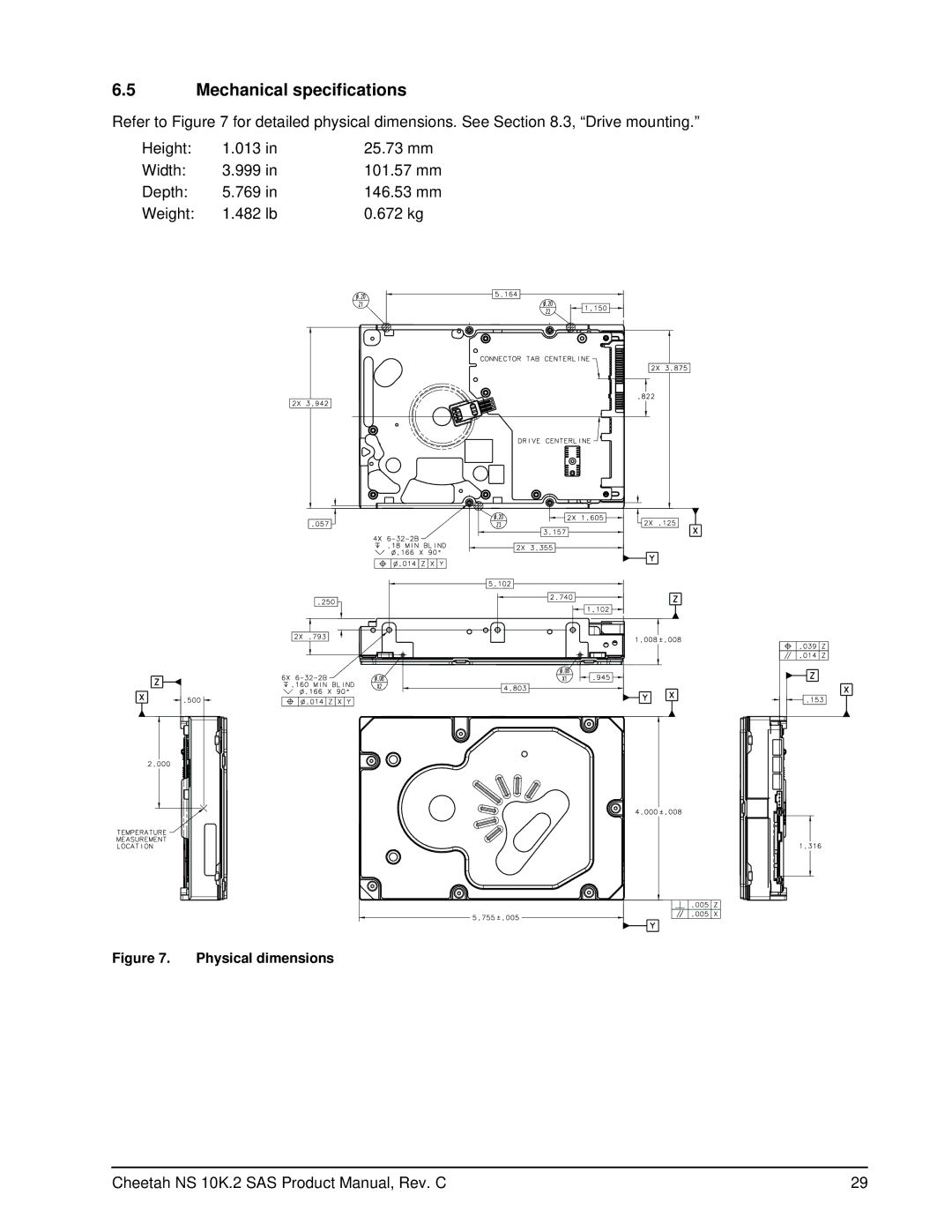 Seagate ST3600002SS, ST3450802SS manual Mechanical specifications, Physical dimensions 