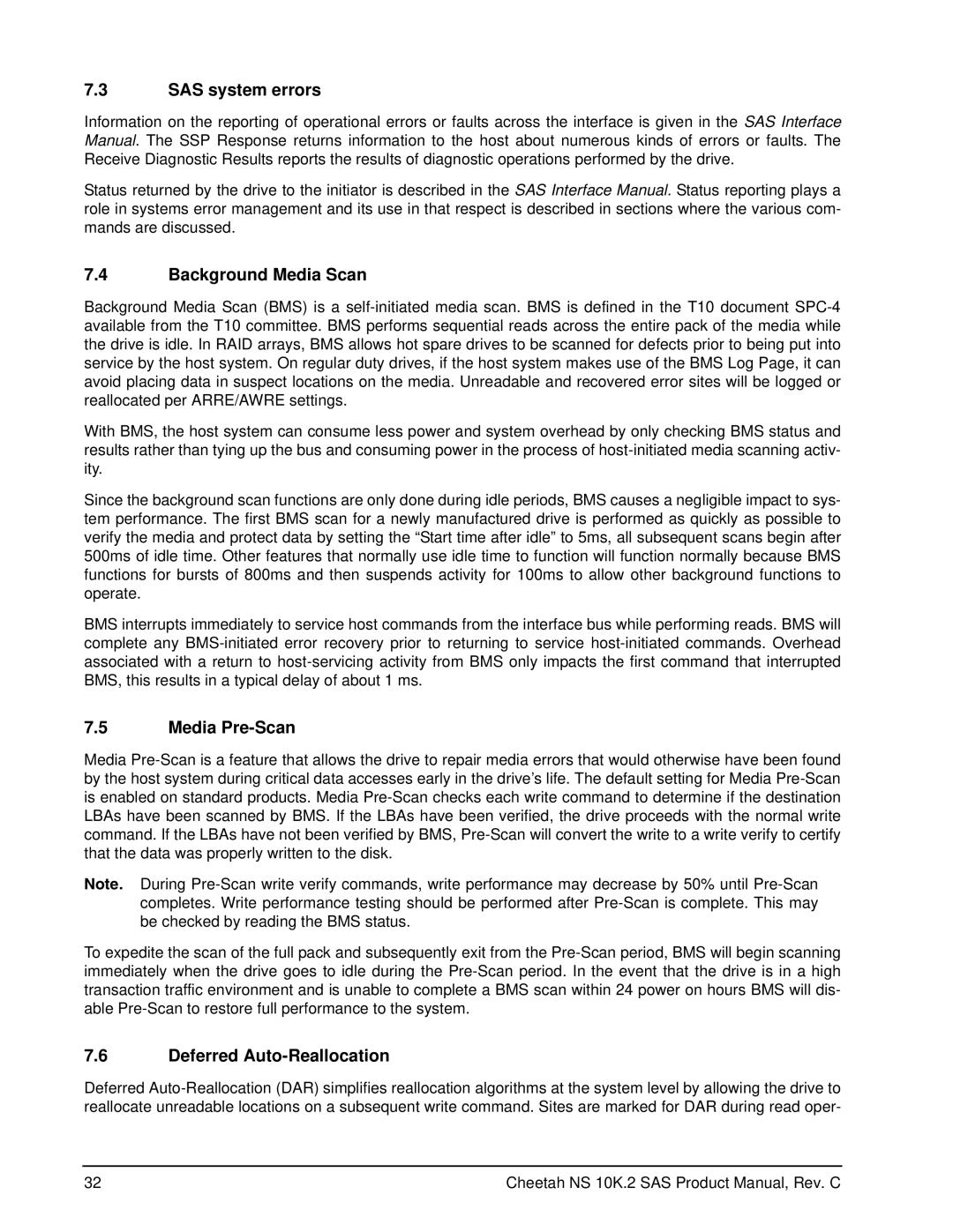 Seagate ST3450802SS, ST3600002SS manual SAS system errors, Background Media Scan, Media Pre-Scan, Deferred Auto-Reallocation 