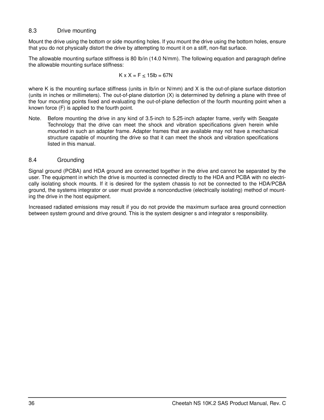 Seagate ST3450802SS, ST3600002SS manual Drive mounting, Grounding 