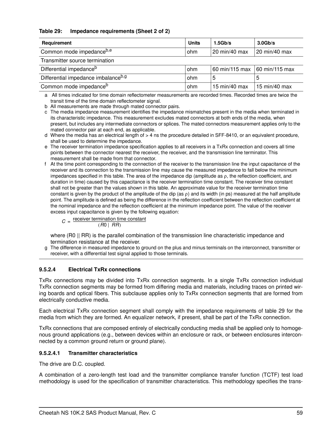 Seagate ST3600002SS, ST3450802SS manual Impedance requirements Sheet 2, Electrical TxRx connections 