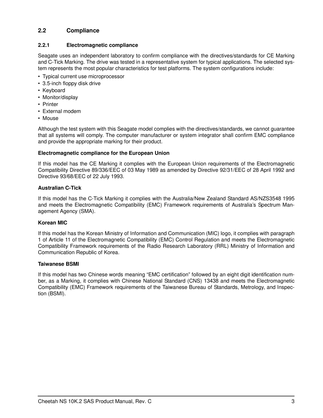 Seagate ST3600002SS, ST3450802SS manual Compliance 