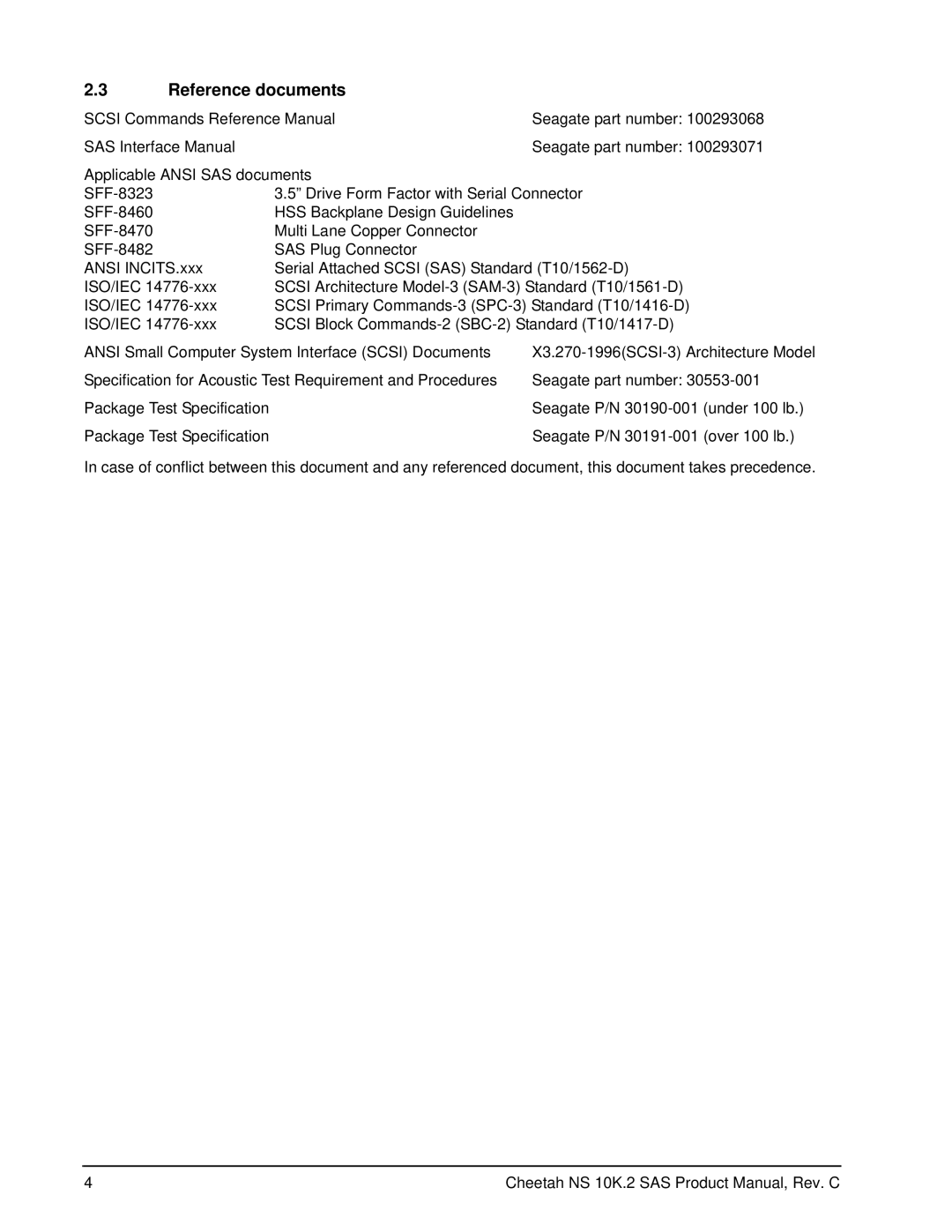 Seagate ST3450802SS, ST3600002SS manual Reference documents 