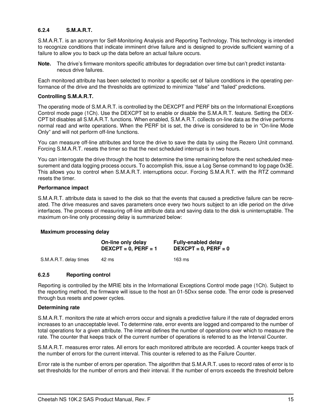 Seagate ST3600002SS manual 4 S.M.A.R.T, Controlling S.M.A.R.T, Performance impact, Reporting control, Determining rate 