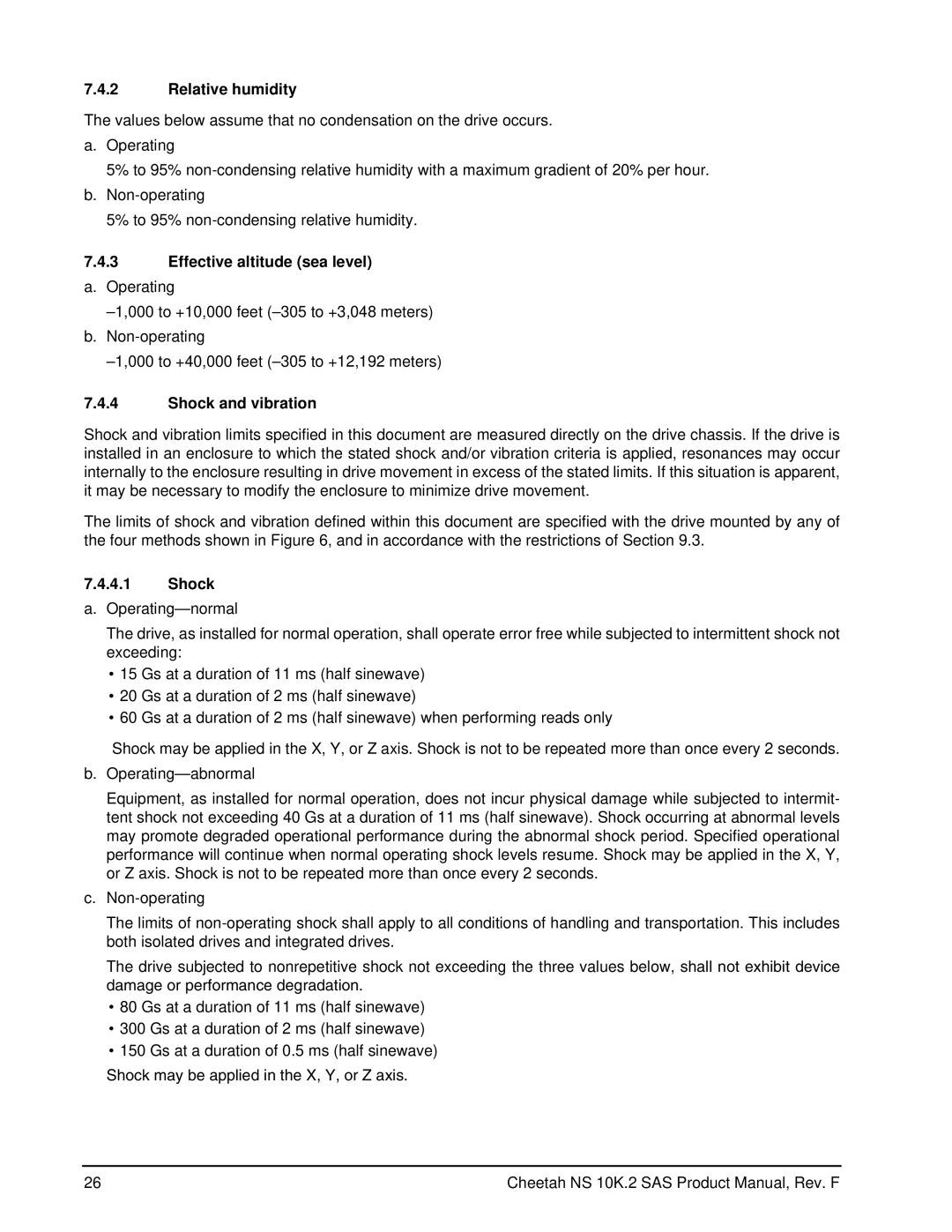 Seagate ST3450802SS, ST3600002SS manual Relative humidity, Effective altitude sea level a. Operating, Shock and vibration 