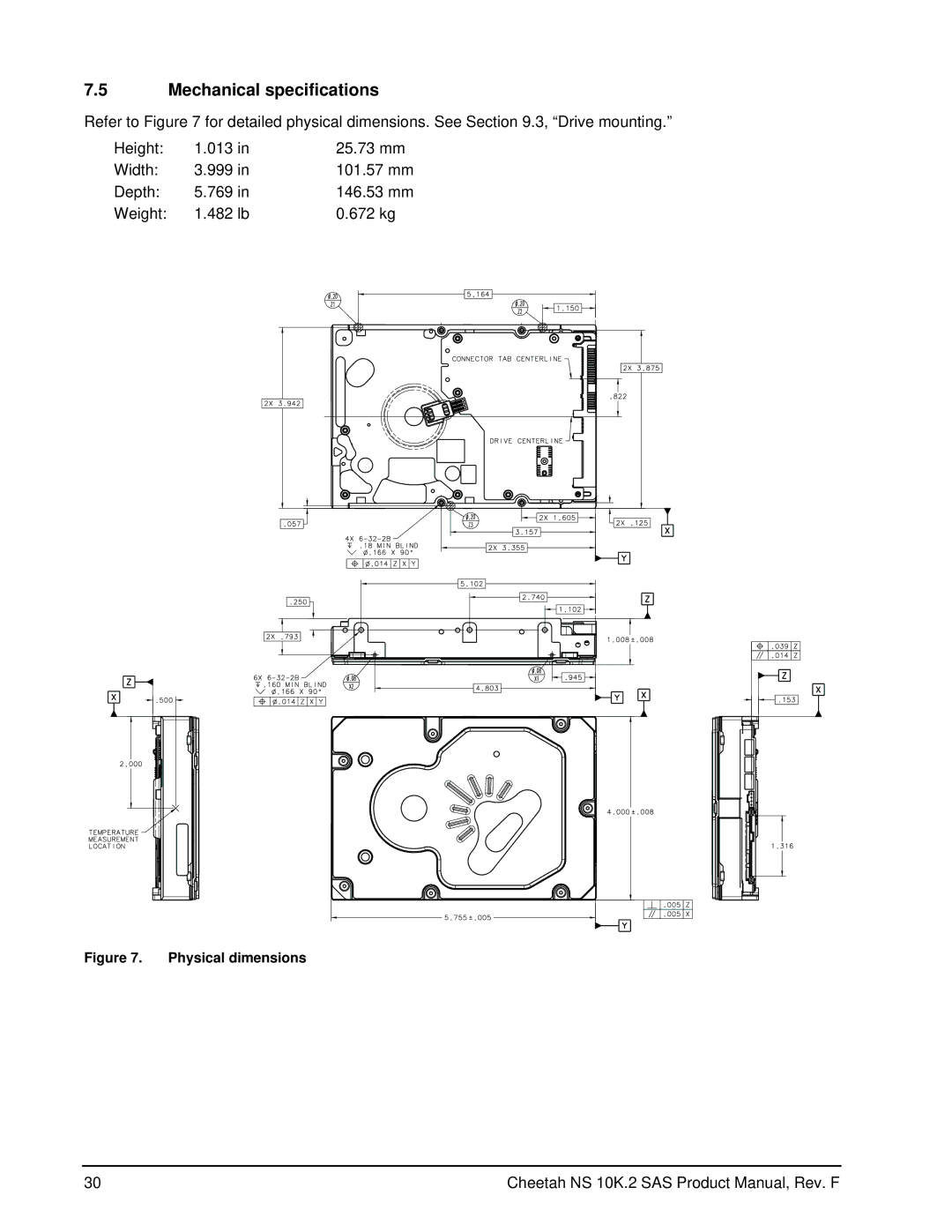 Seagate ST3450802SS, ST3600002SS manual Mechanical specifications, Physical dimensions 