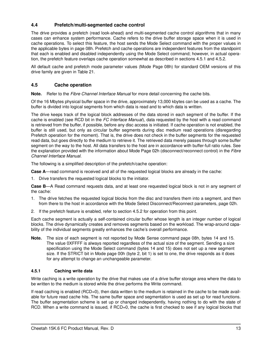 Seagate ST3450856FC manual Prefetch/multi-segmented cache control, Cache operation, Caching write data 