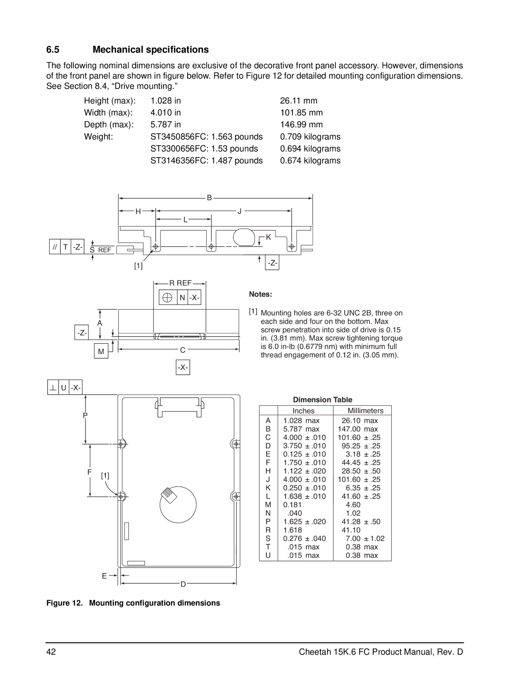 Seagate ST3450856FC manual Mechanical specifications, Mounting configuration dimensions 