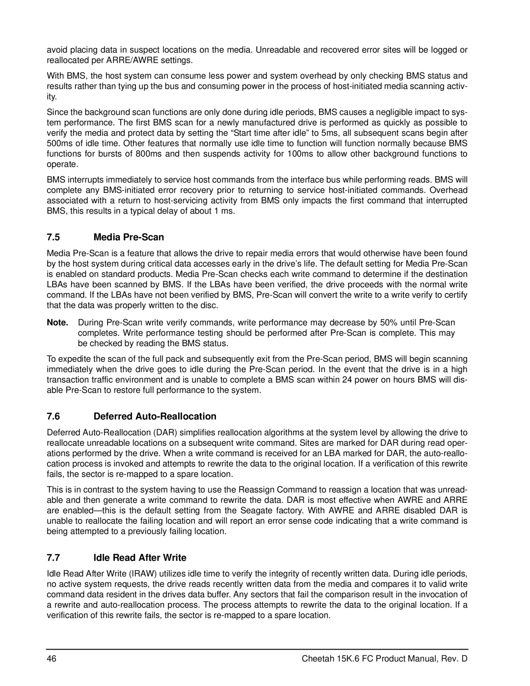 Seagate ST3450856FC manual Media Pre-Scan, Deferred Auto-Reallocation, Idle Read After Write 