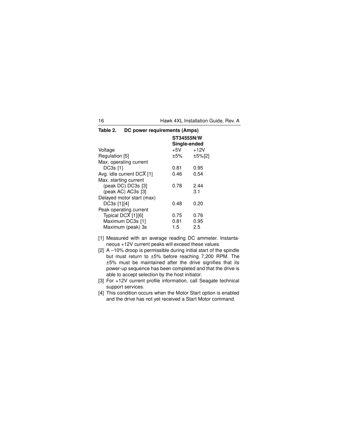 Seagate ST34555N/W manual DC power requirements Amps, Single-ended 