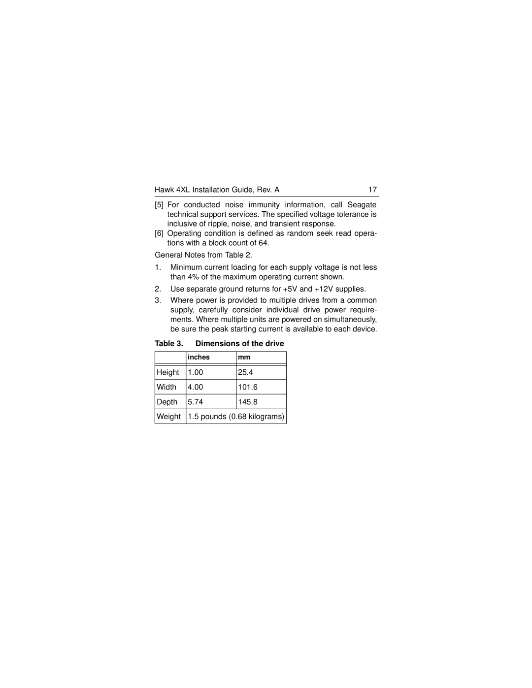 Seagate ST34555N/W manual Dimensions of the drive 