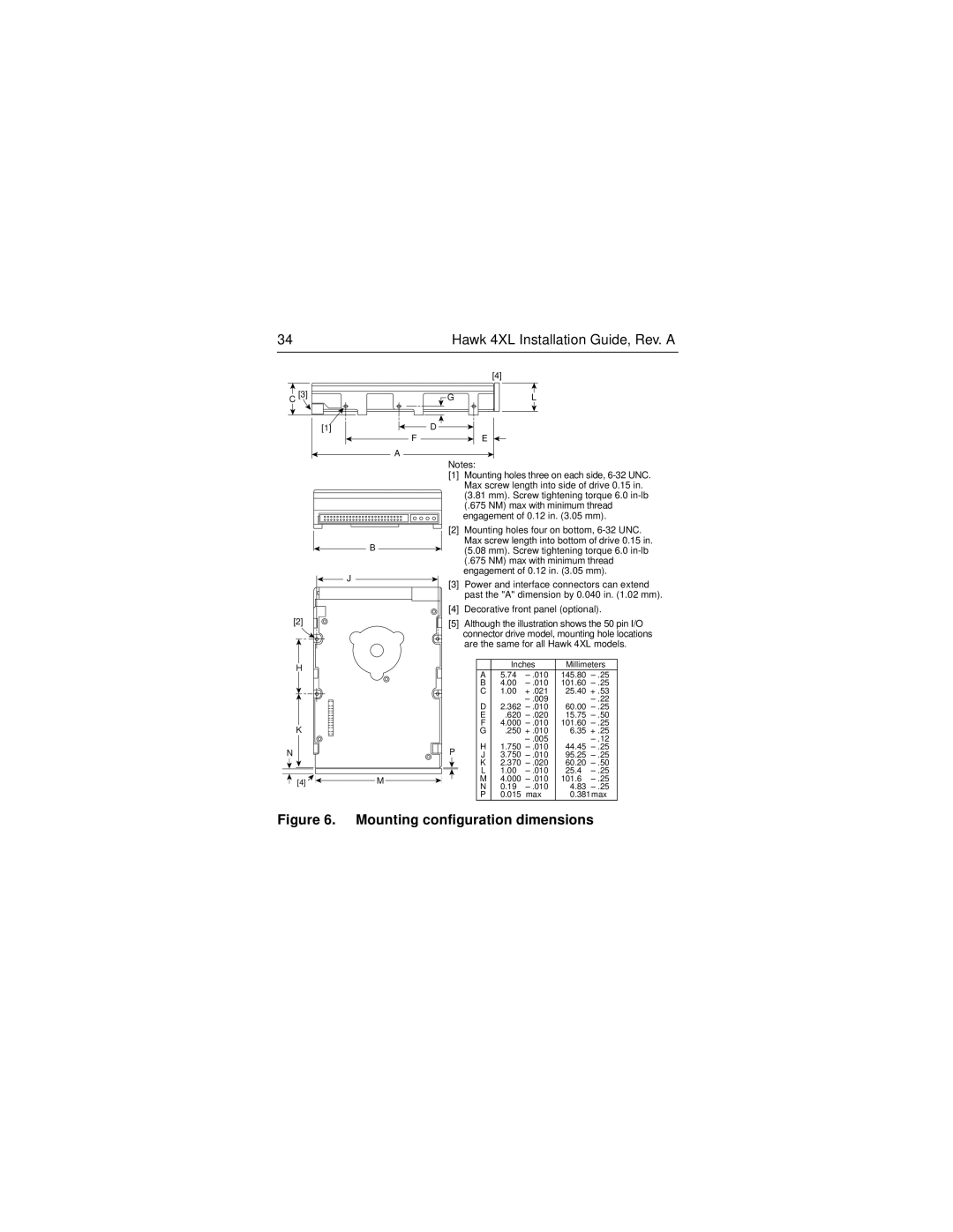 Seagate ST34555N/W manual Mounting configuration dimensions 