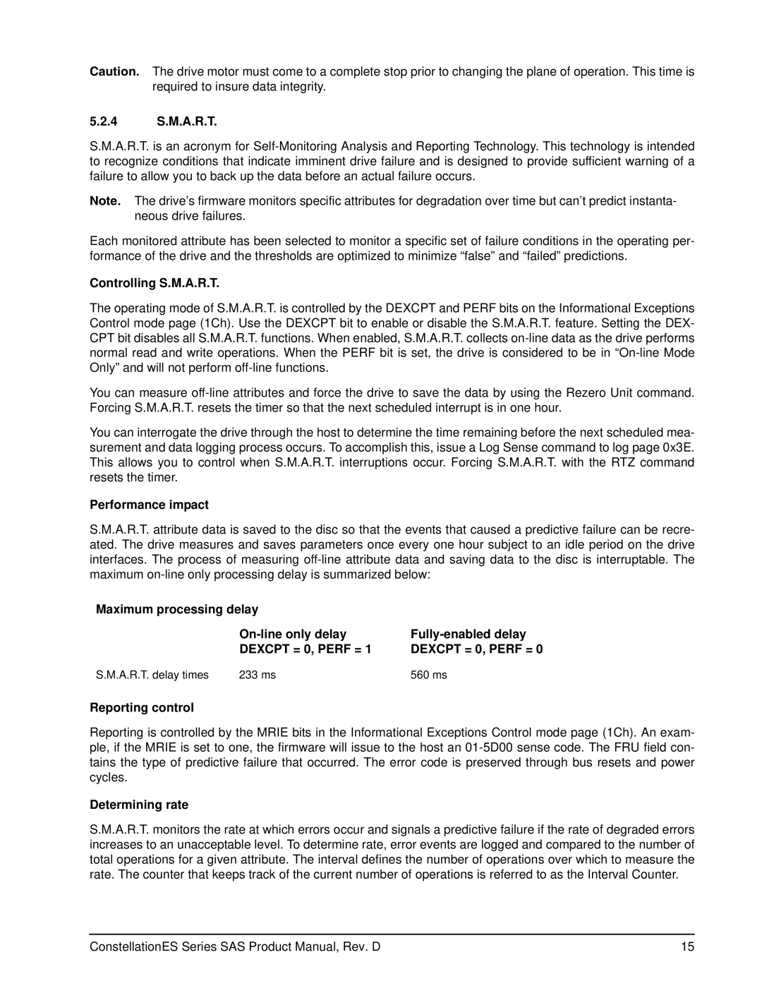 Seagate ST35000415SS manual 4 S.M.A.R.T, Controlling S.M.A.R.T, Performance impact, Reporting control, Determining rate 