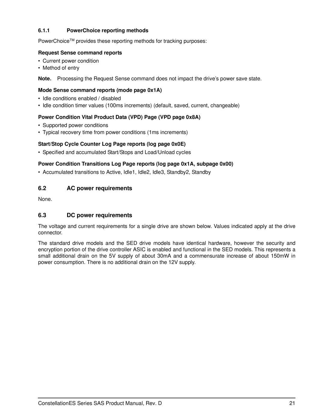 Seagate ST35000415SS, ST35000414SS manual AC power requirements, DC power requirements 