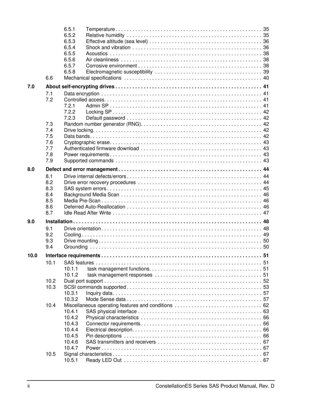 Seagate ST35000414SS manual About self-encrypting drives, Defect and error management, Installation, Interface requirements 