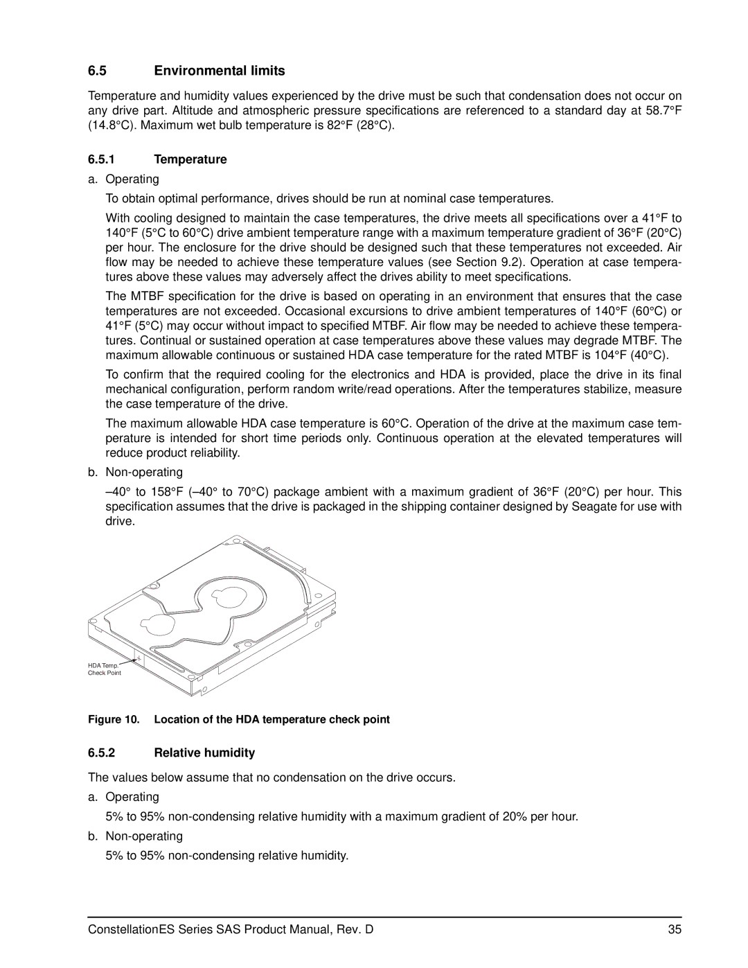 Seagate ST35000415SS, ST35000414SS manual Environmental limits, Temperature a. Operating, Relative humidity 