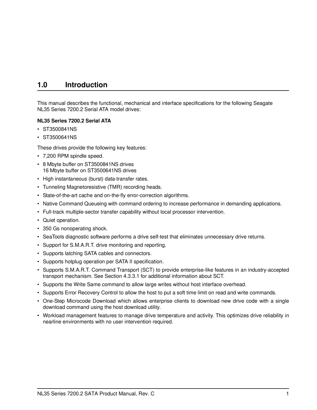 Seagate ST3500641NS, ST3500841NS manual Introduction, NL35 Series 7200.2 Serial ATA 