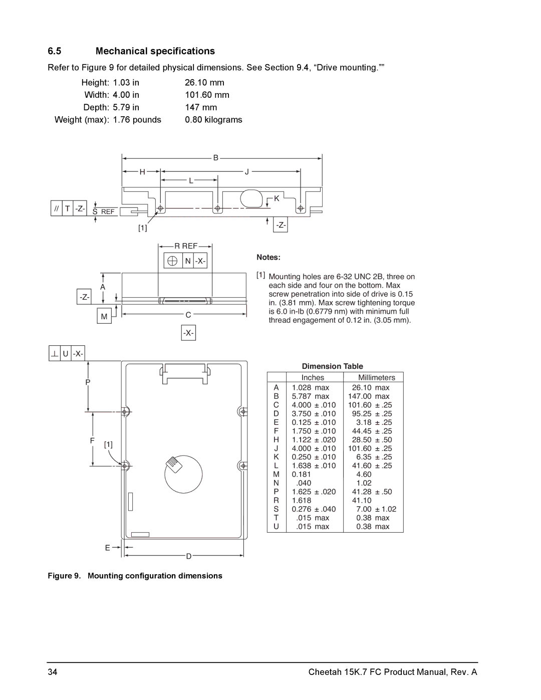 Seagate ST3600057FC manual Mechanical specifications, Mounting configuration dimensions 