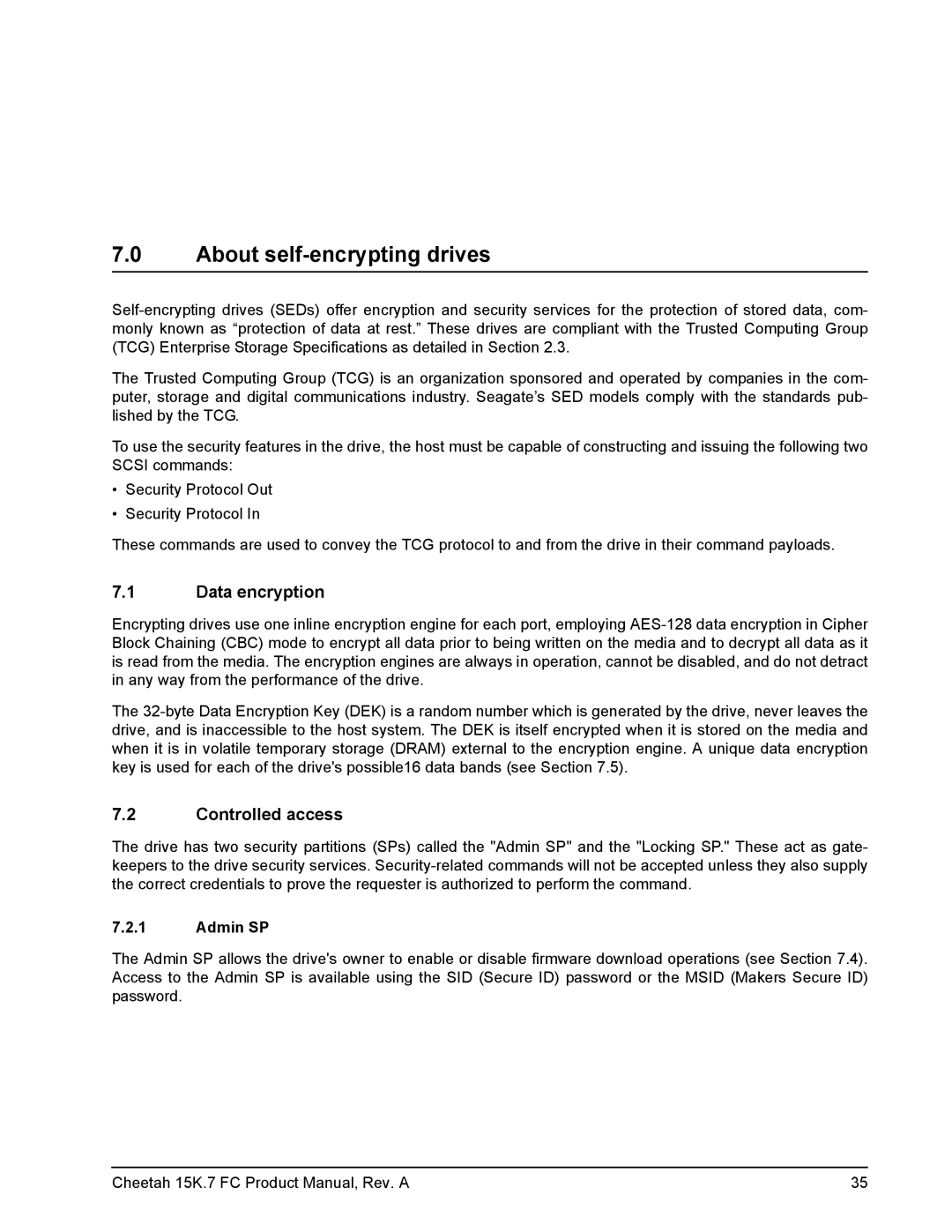 Seagate ST3600057FC manual About self-encrypting drives, Data encryption, Controlled access, Admin SP 