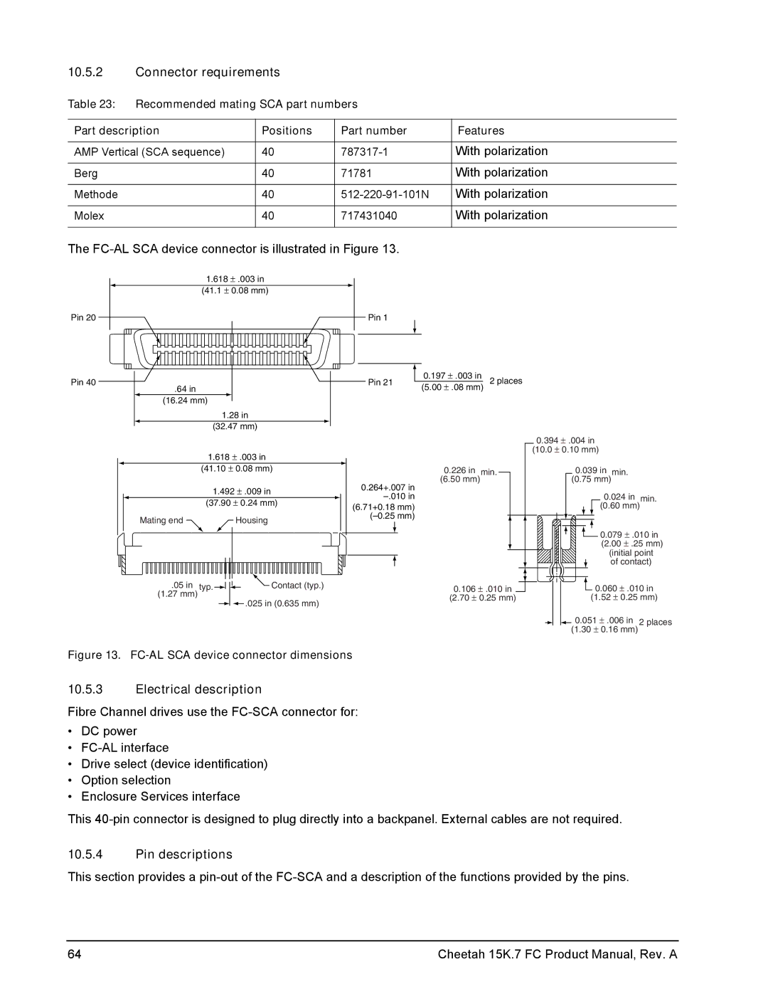 Seagate ST3600057FC manual Connector requirements, Electrical description, Pin descriptions 