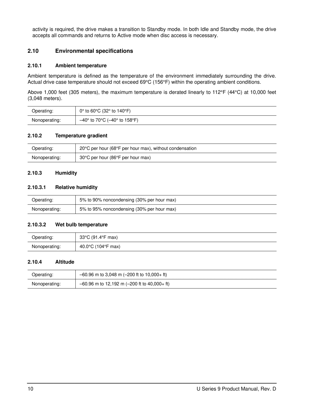 Seagate ST360019A manual Environmental specifications 