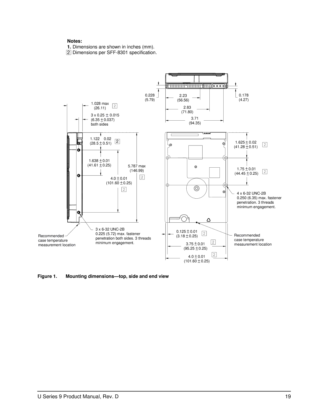 Seagate ST360019A manual Mounting dimensions-top, side and end view 