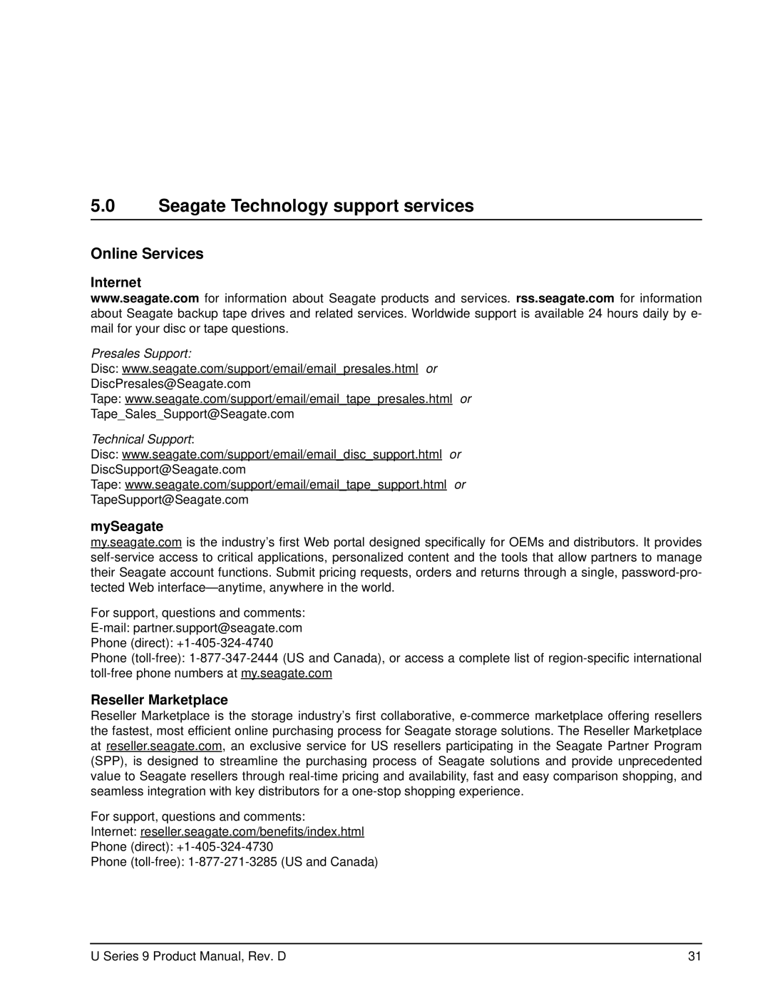 Seagate ST360019A manual Seagate Technology support services, Internet, MySeagate, Reseller Marketplace 