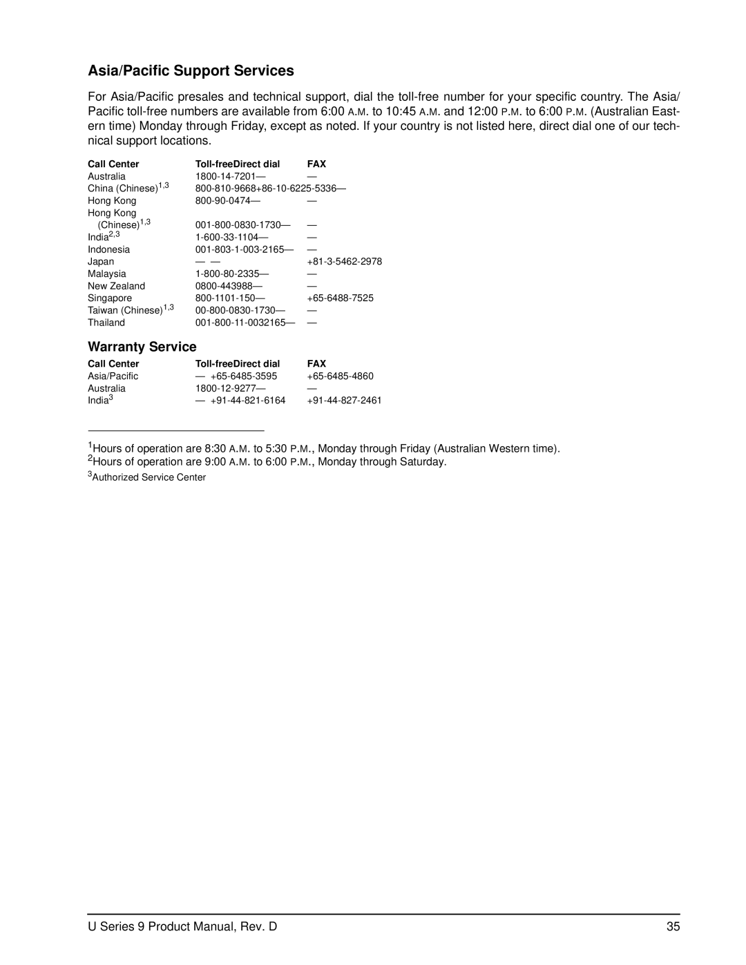 Seagate ST360019A manual Asia/Pacific Support Services 