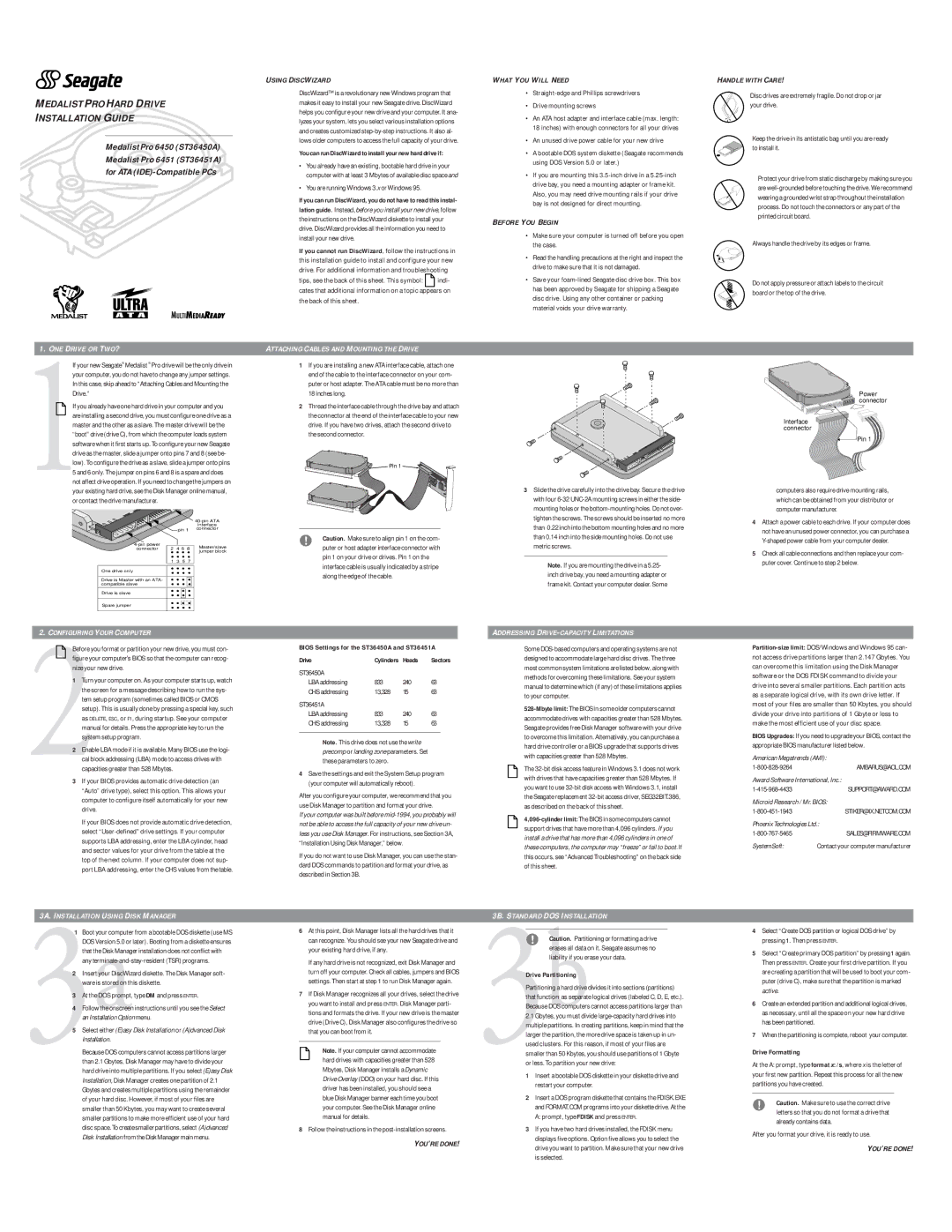 Seagate ST36451A, ST36450A manual Medalist PRO Hard Drive Installation Guide 