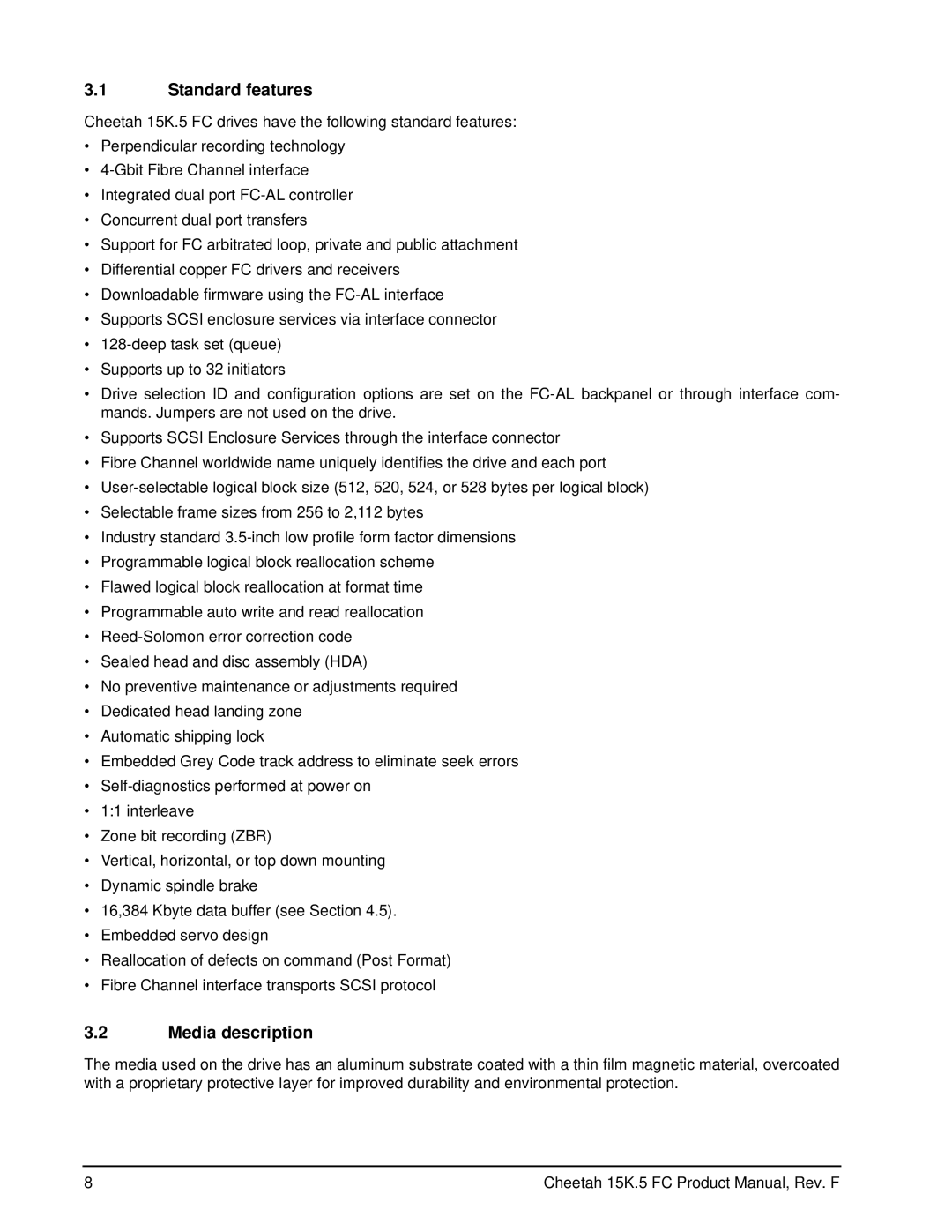 Seagate ST373453LC manual Standard features, Media description 