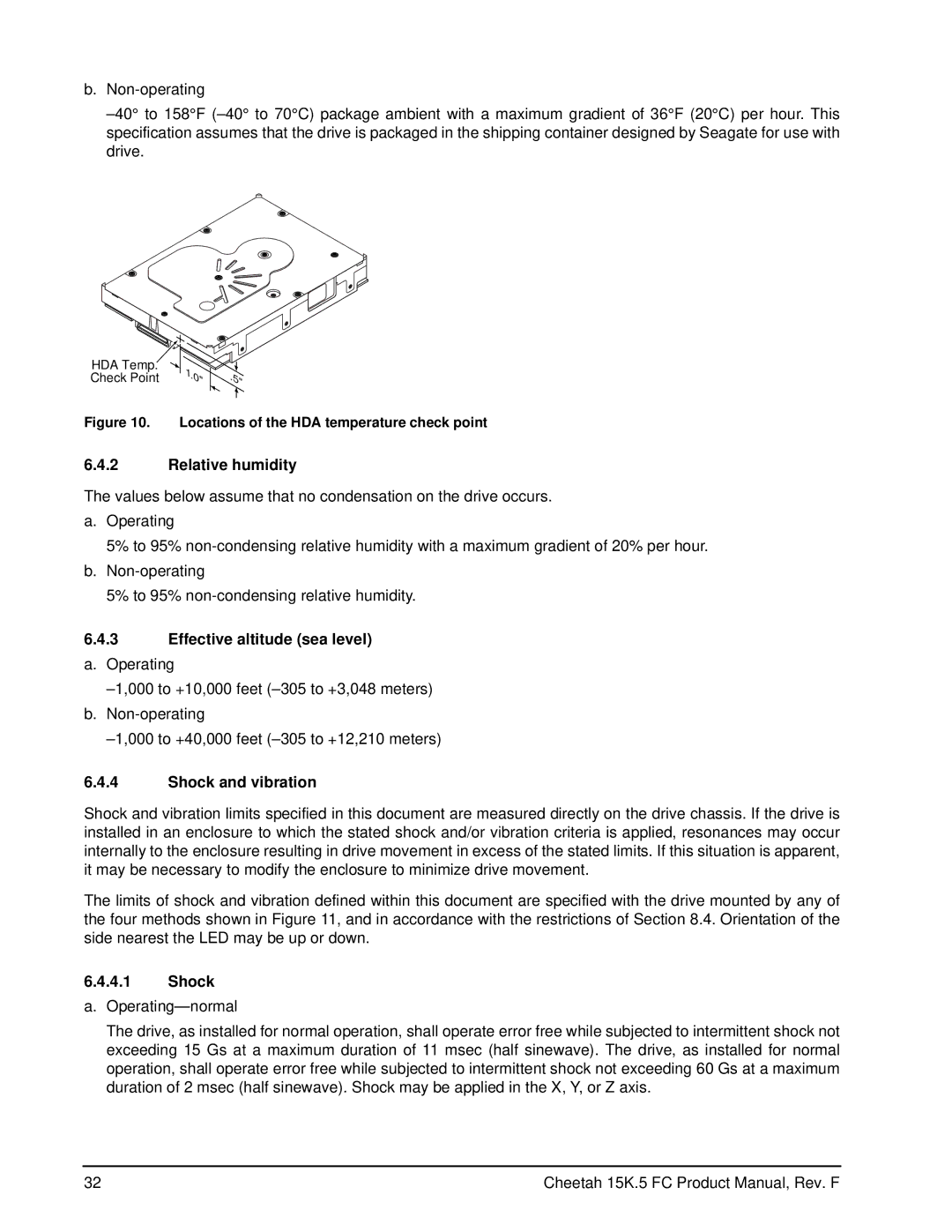 Seagate ST373453LC manual Relative humidity, Effective altitude sea level, Shock and vibration 