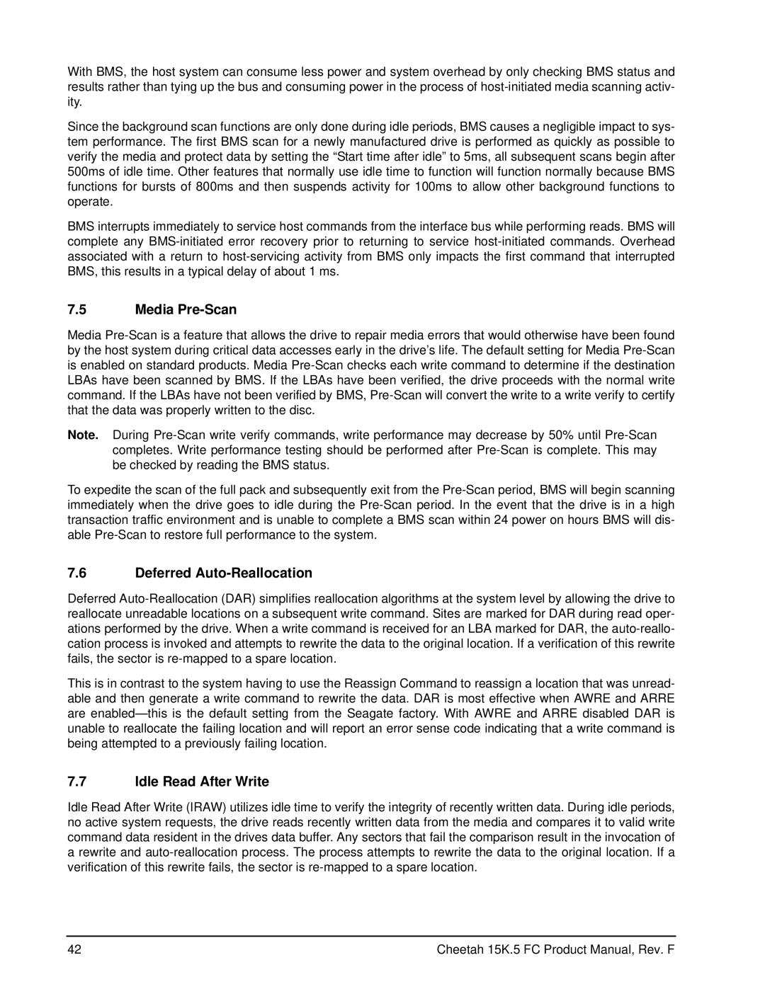 Seagate ST373453LC manual Media Pre-Scan, Deferred Auto-Reallocation, Idle Read After Write 